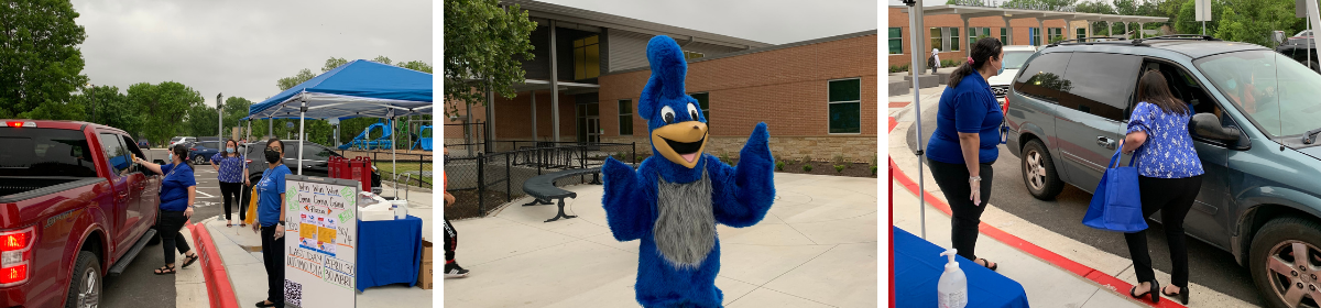 Govalle families receiving snacks and registration info