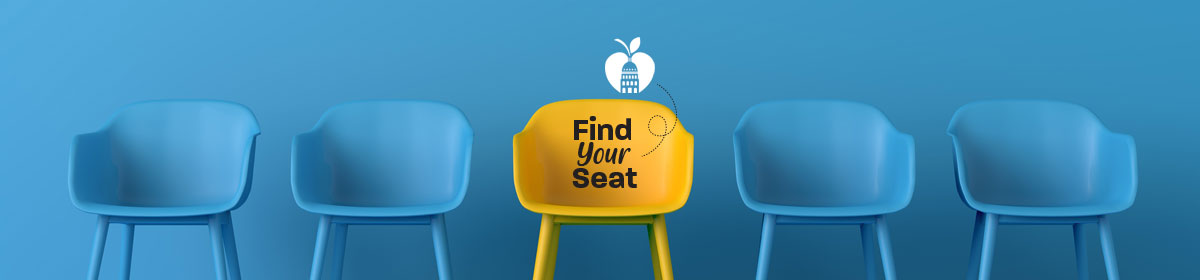 photo of chairs and text Find Your Seat
