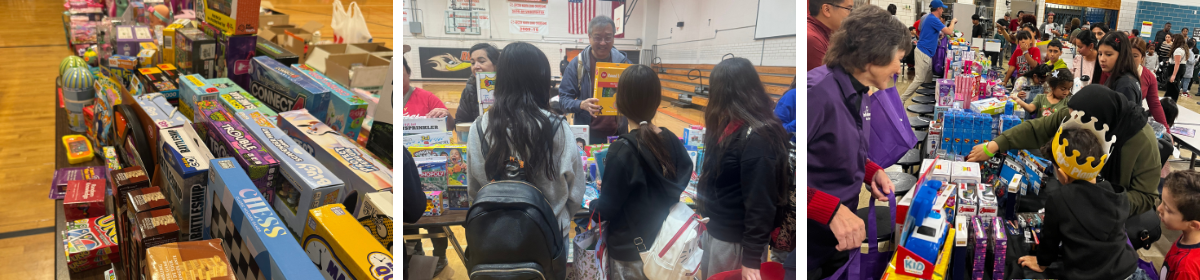 photo of presents, toys and students 