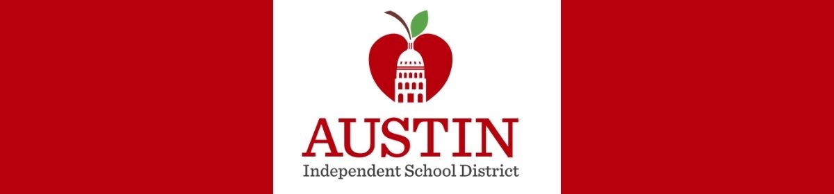 A banner of the district logo with a red background 