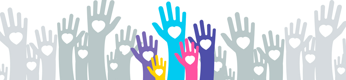 Many colorful heart filled hands