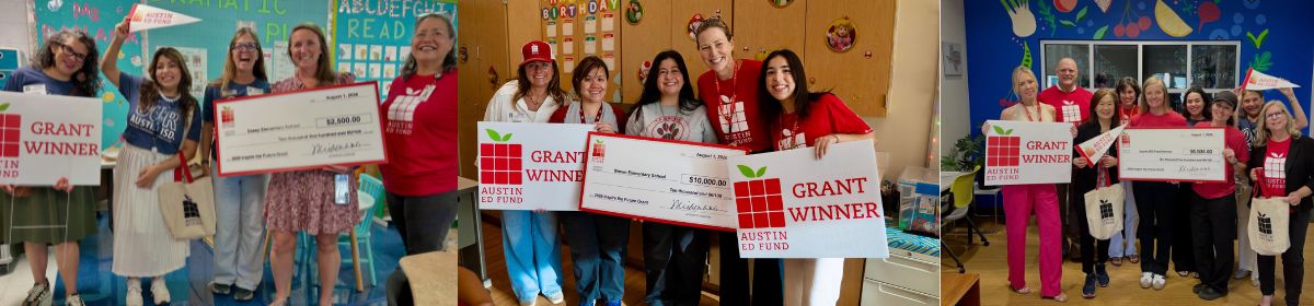 photo of teachers holding grant checks from the Austin Ed Fund