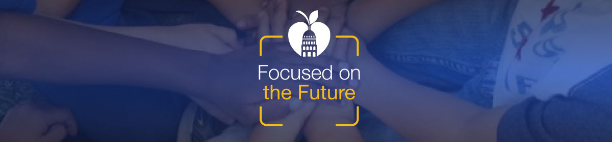 image with a blue background and text Focus on the Future