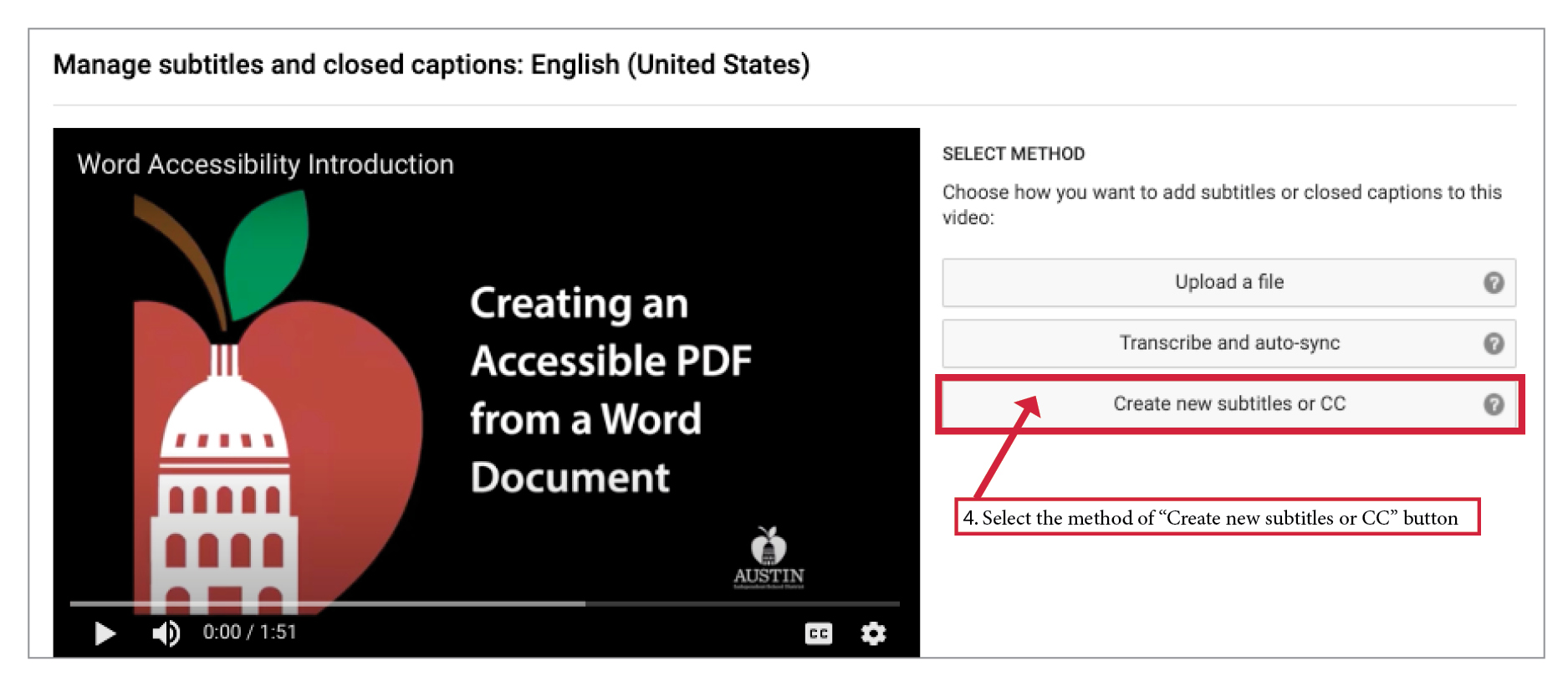 Create new subtitles or cc button highlighted