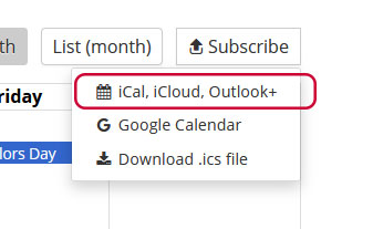 Showing first link of subscriptions dropdown for Outlook, Apple Calendar