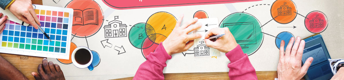 Dots point to strategy planning  for books, buildings and technology.