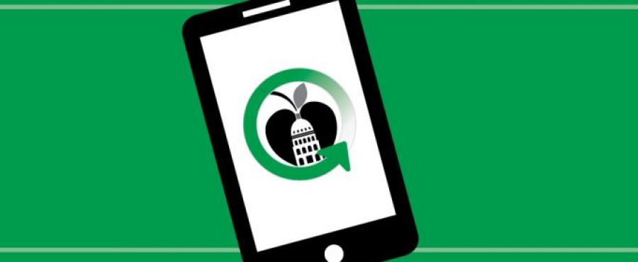 Image of phone with AISD logo and update symbol.