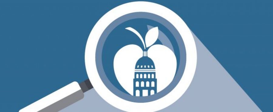 Magnifying glass over AISD logo