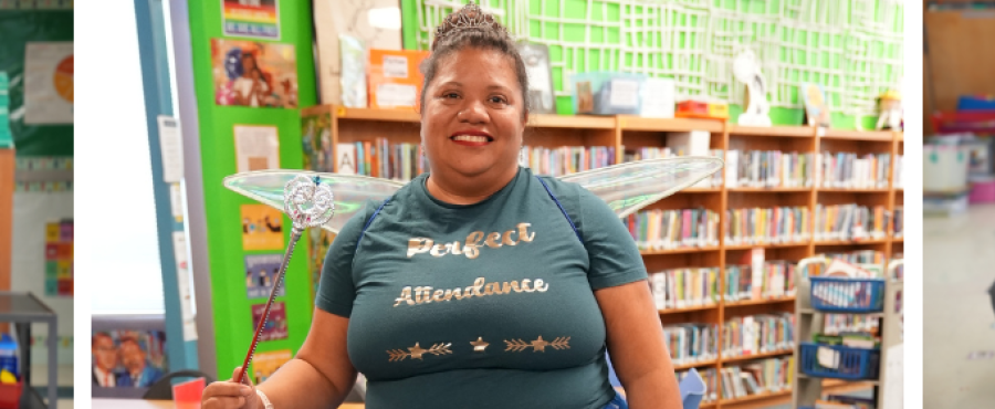 Attendance Fairy visiting classrooms at Ortega 