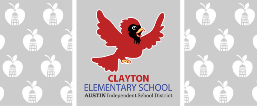 photo of a cardinal in the center with text Clayton Elementary School