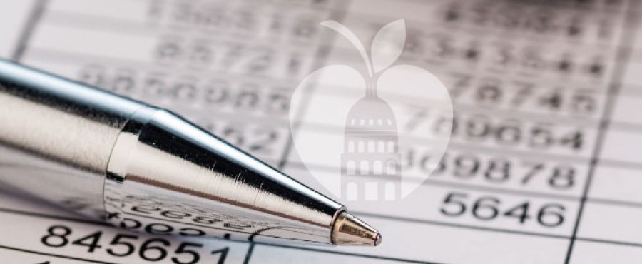 Image of accounting paperwork and pen with Austin ISD appitol