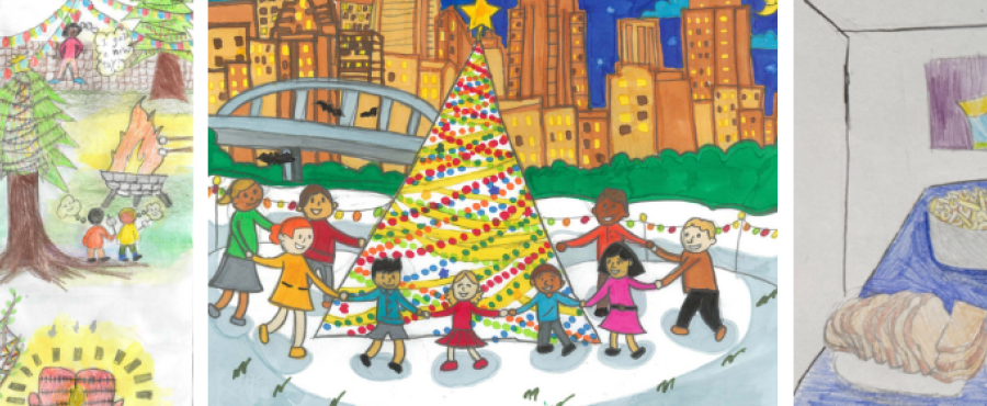 photo of drawings made by students for the Austin Trail of Lights contest