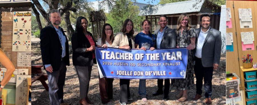 photo with people celebrating Teacher of the Year. 