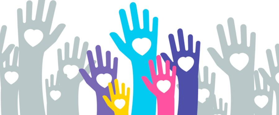 Many colorful heart filled hands