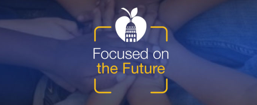image with a blue background and text Focus on the Future