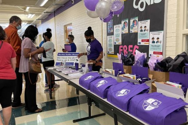 Families getting informational material